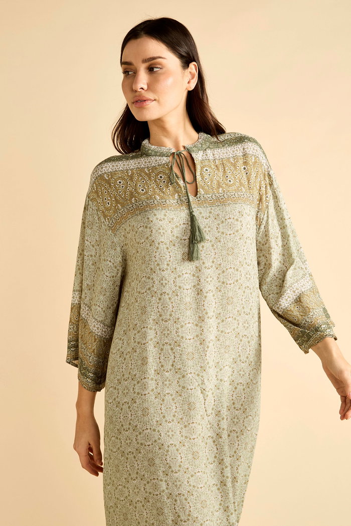 Midi Printed Olive Dress with Wide Sleeves product image 3